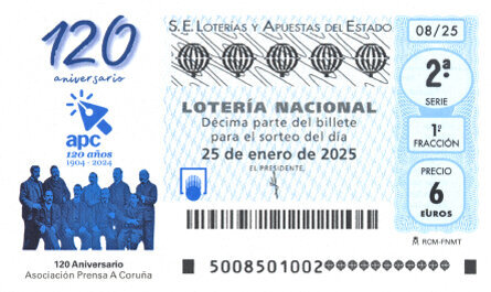 Décimo de Lotería dedicado a la Asociación de la Prensa de A Coruña.